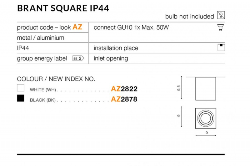 AZZARDO BRANT SQUARE IP44 AZ2878 stropné svietidlo