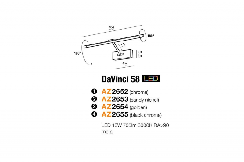 AZZARDO DAVINCI 58 AZ2652 nástenné svietidlo
