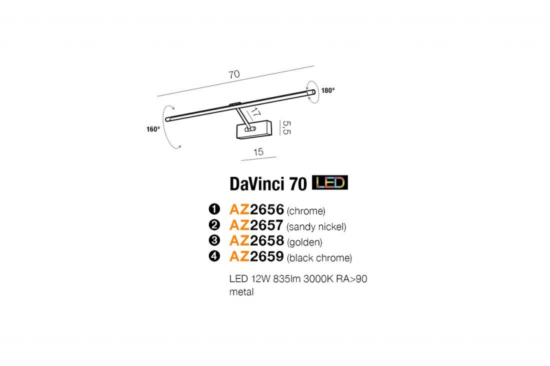AZZARDO DAVINCI 70 AZ2659 nástenné svietidlo