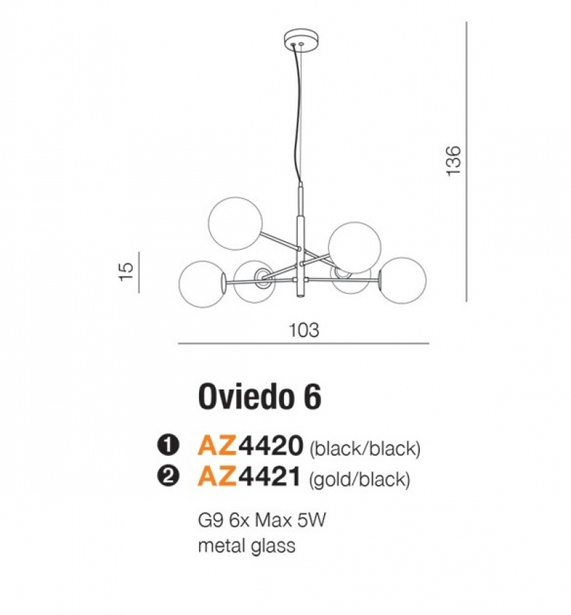 AZZARDO OVIEDO 6 AZ4421 závesné svietidlo