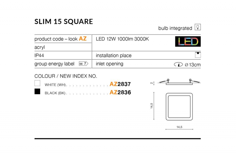 AZZARDO SLIM 15 SQUARE IP44 AZ2837 zápustné svietidlo