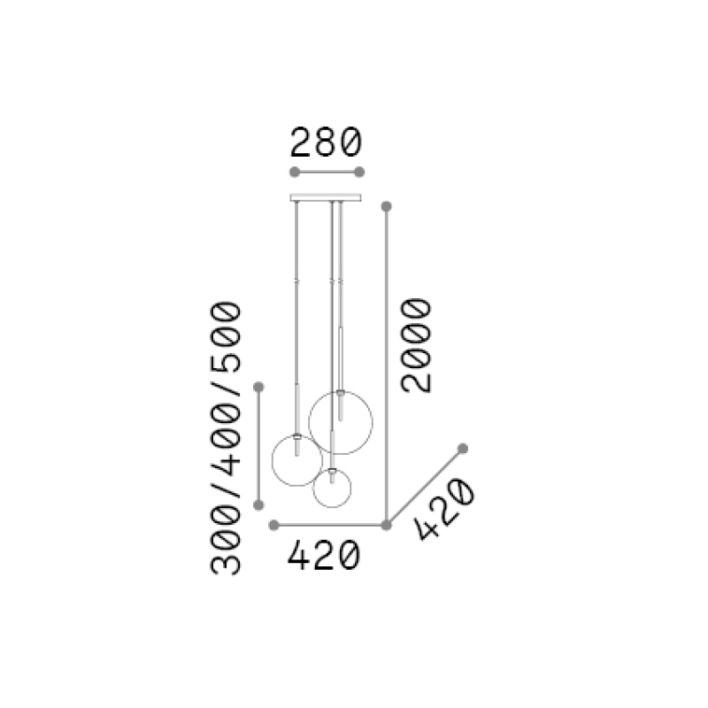 IDEAL LUX 339702 EQUINOXE SP3 závesné svietidlo mosadzné