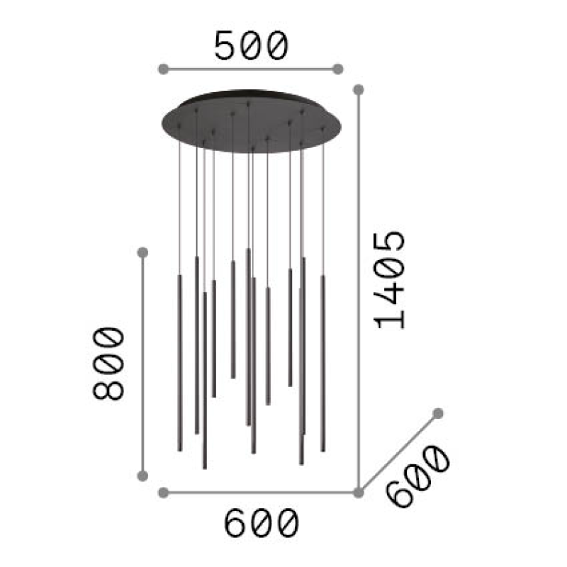 IDEAL LUX 341095 LOOK LED SP12 ROUND DROP D16 2700K závesné svietidlo čierne