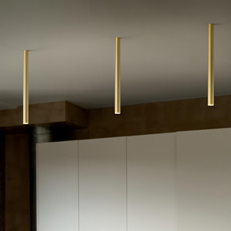 IDEAL LUX 370842 LOOK LED PL1 ROUND D30 H200 3000K stropné svietidlo mosadzné