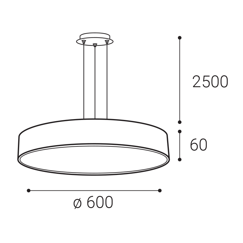 LED2 3274353DT MONO SLIM 60 P-Z závesné svietidlo čierne stmievateľné