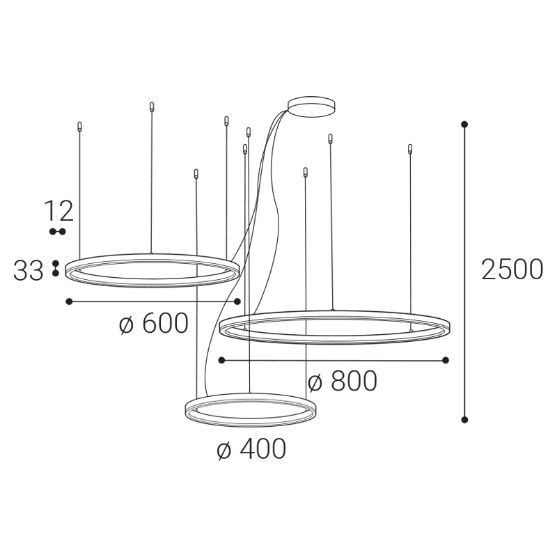 LED2 3274753DT CIRCLE SET 3 P-Z závesné svietidlo čierne stmievateľné
