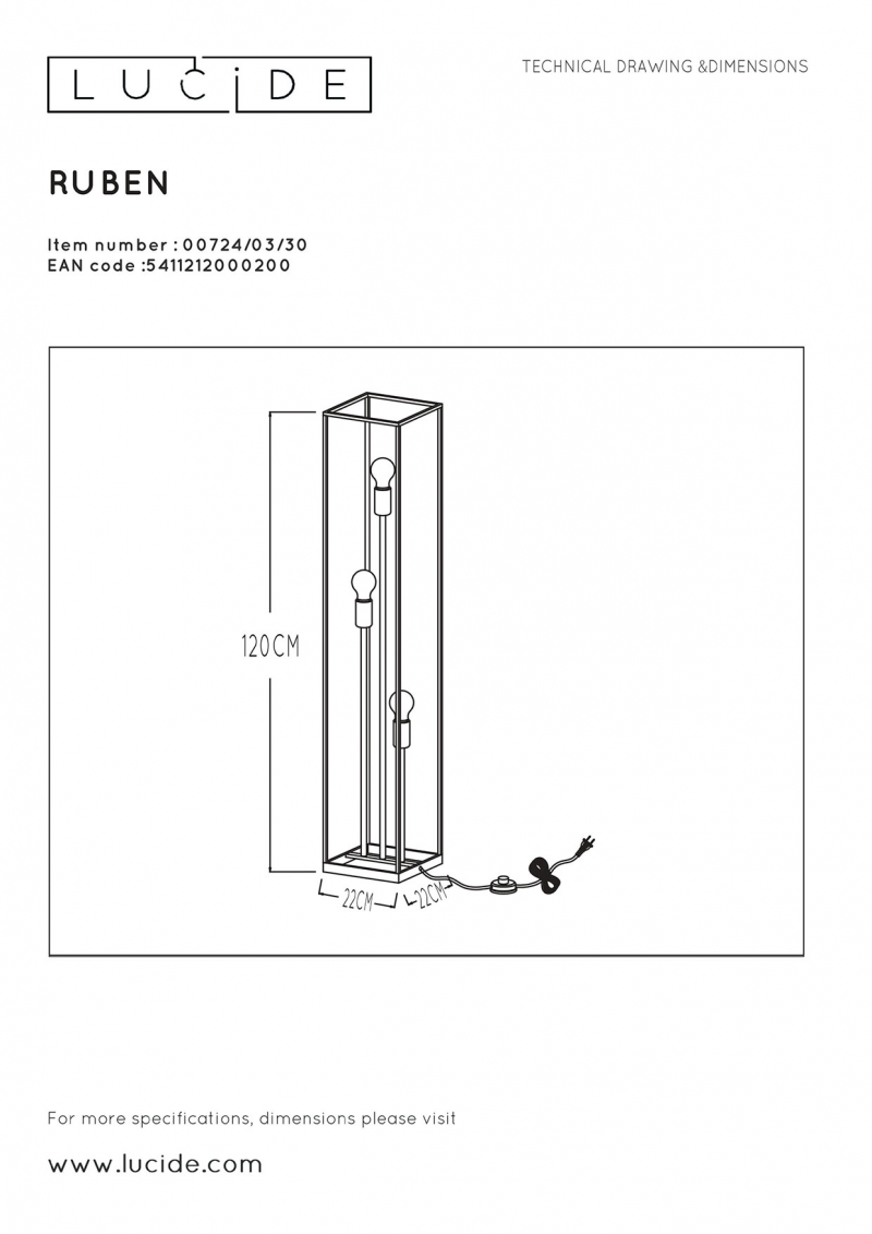 Lucide 00724/03/30 RUBEN stojacia lampa