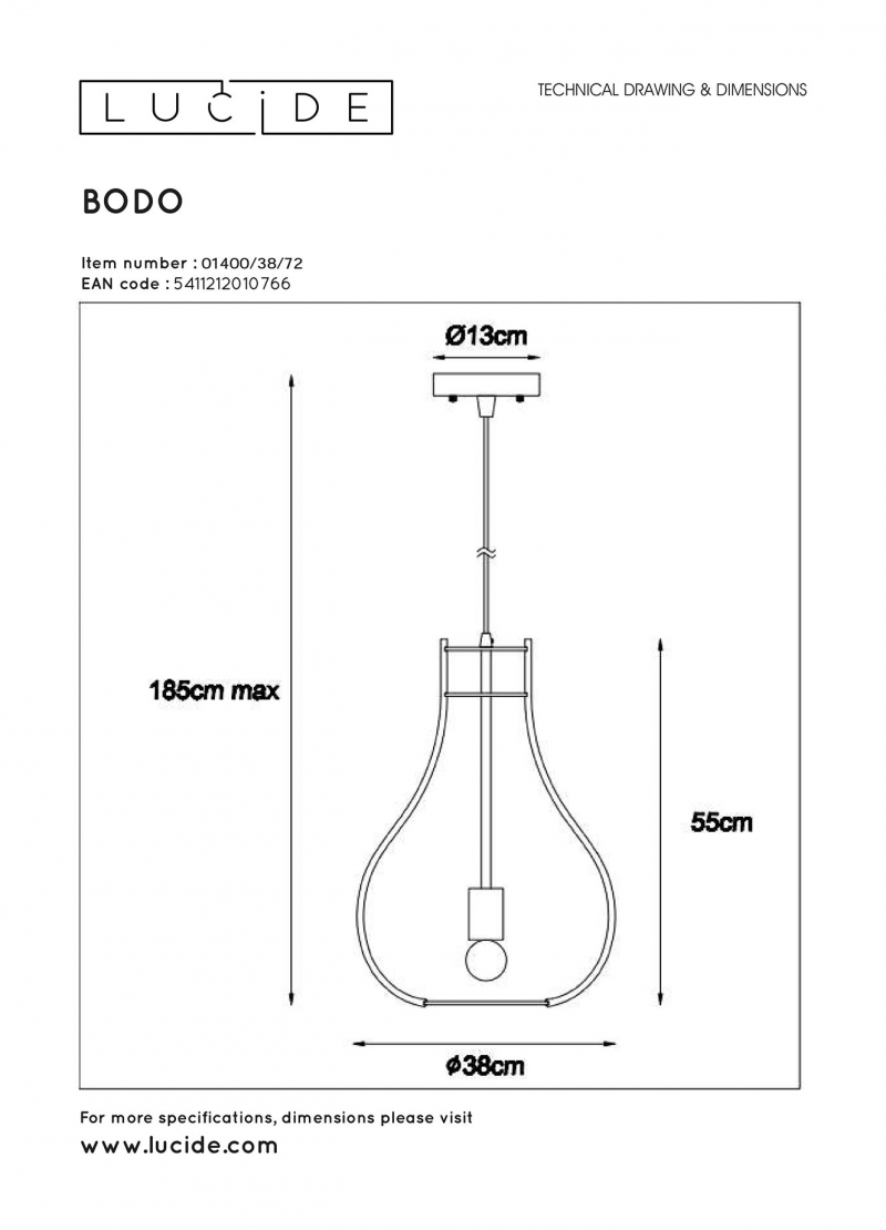 Lucide 01400/38/72 BODO závesné svietidlo