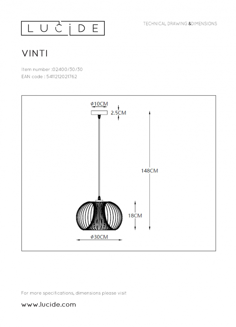 Lucide 02400/30/30 VINTI závesné svietidlo