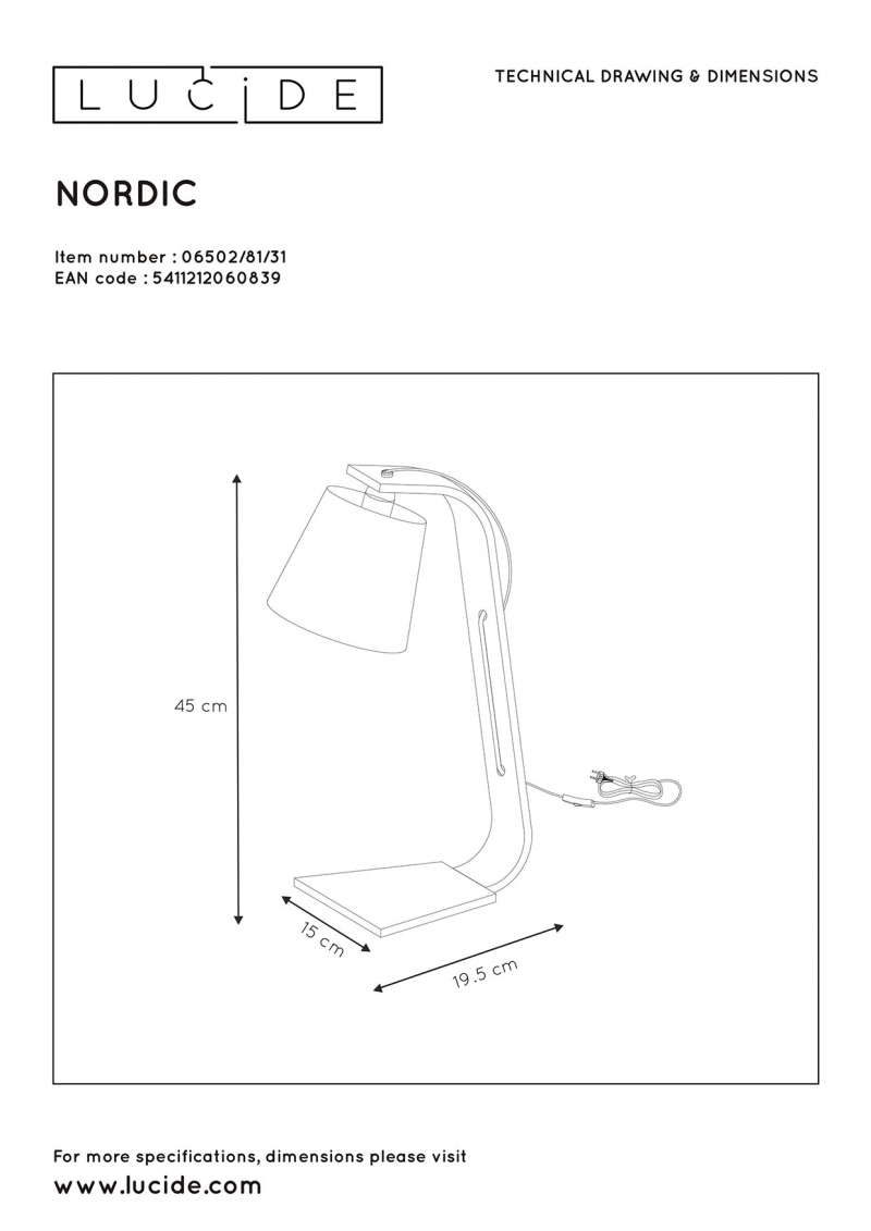 Lucide 06502/81/31 NORDIC stolová lampa
