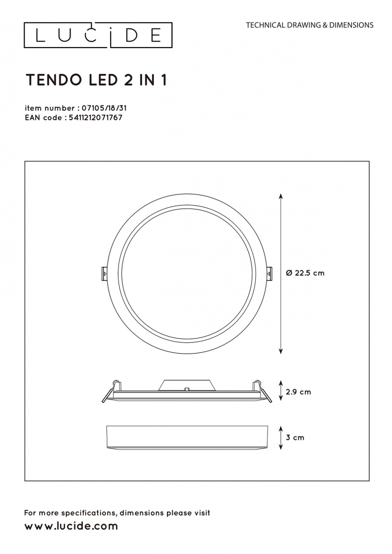 Lucide 07105/18/31 TENDO-LED stropné svietidlo