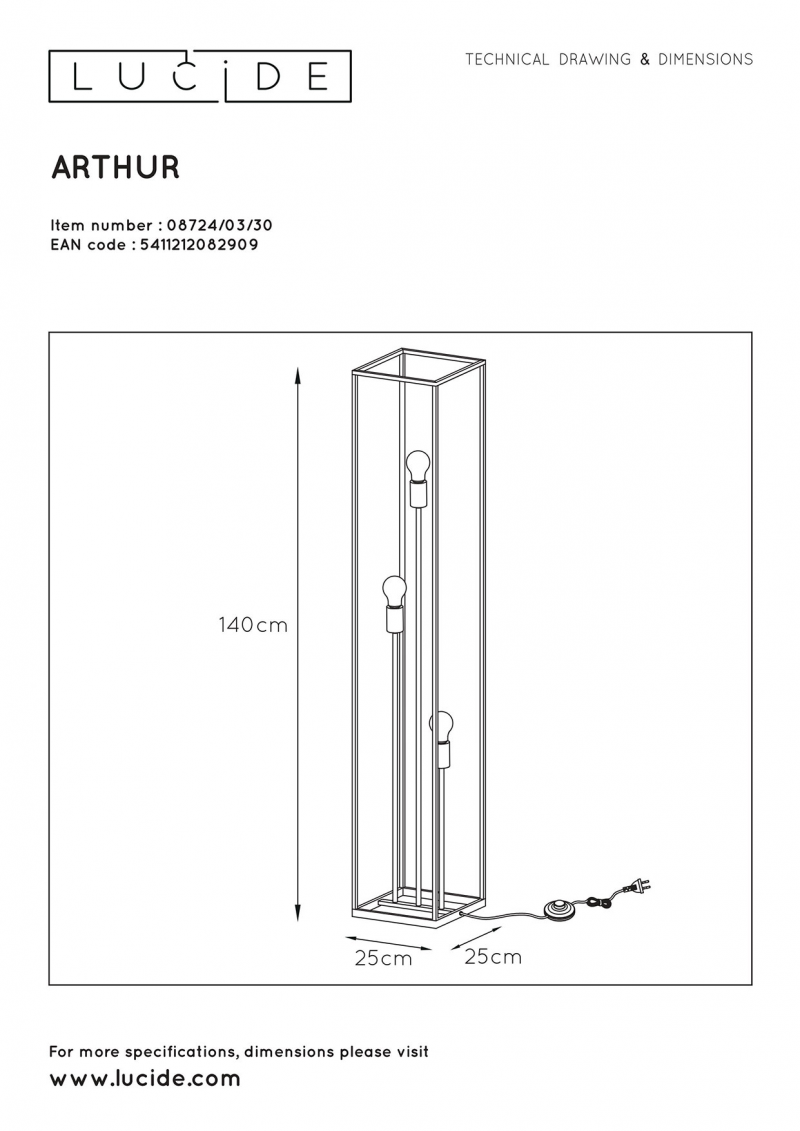 Lucide 08724/03/30 ARTHUR stojacia lampa