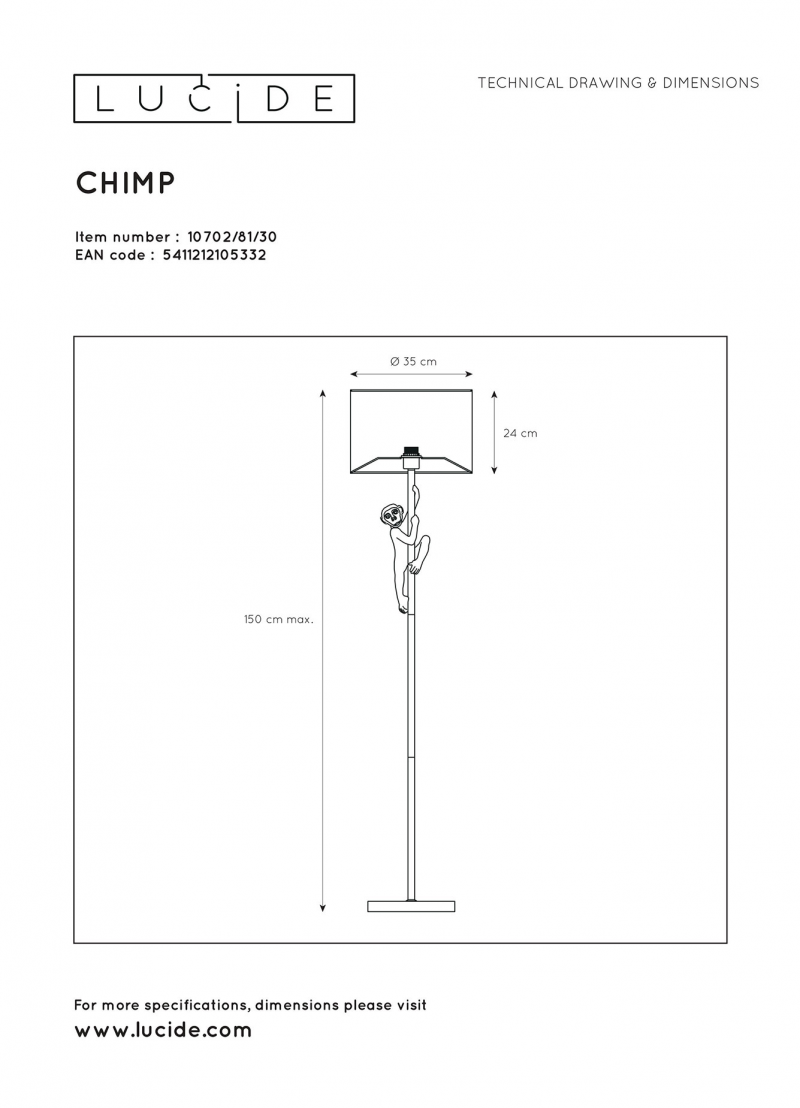 Lucide 10702/81/30 CHIMP stojacia lampa