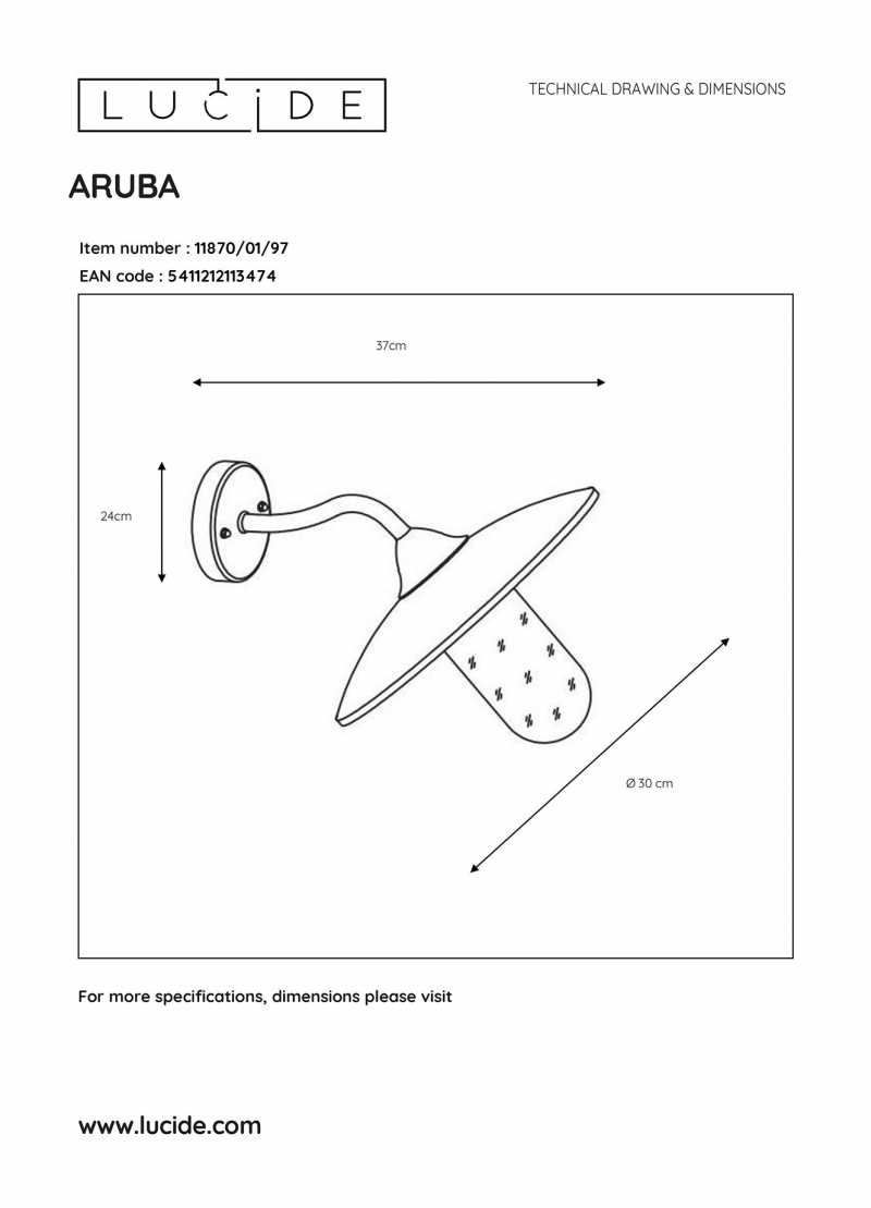 Lucide 11870/01/97 ARUBA nástenné vonkajšie svietidlo