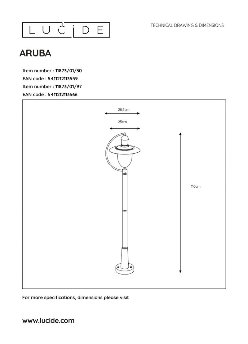 Lucide 11873/01/30 ARUBA stojacie vonkajšie svietidlo