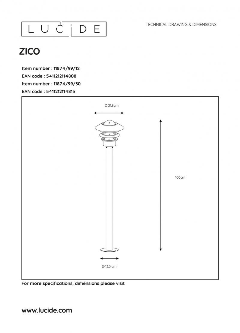 Lucide 11874/99/30 ZICO stojacie vonkajšie svietidlo