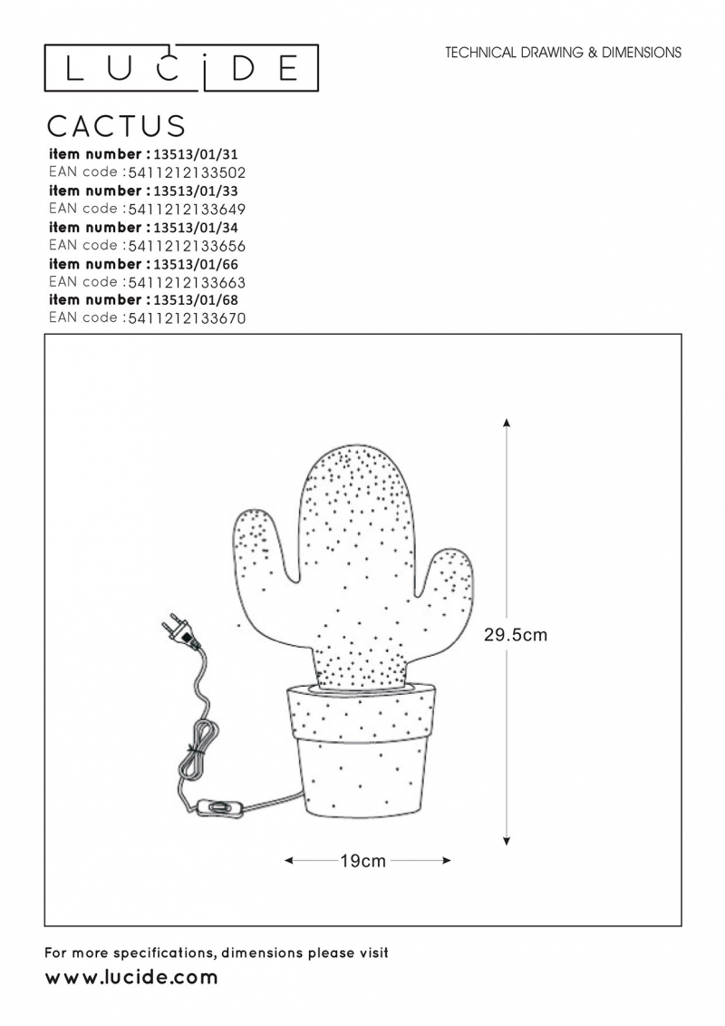 Lucide 13513/01/31 CACTUS stolová lampa