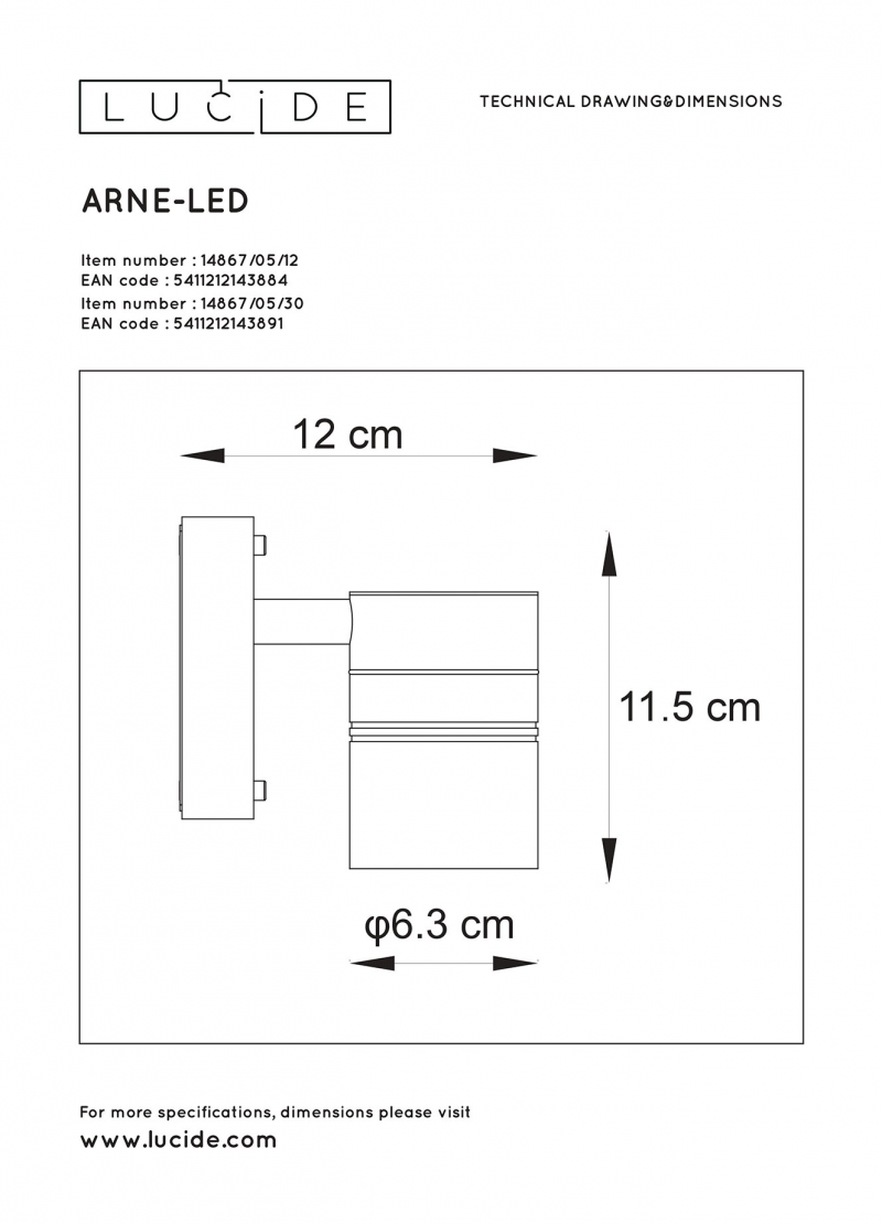 Lucide 14867/05/12 ARNE-LED nástenné vonkajšie svietidlo