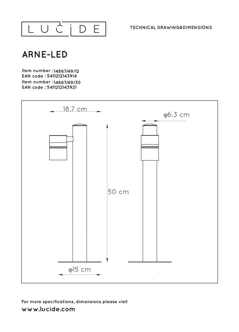 Lucide 14867/49/12 ARNE-LED stojacie vonkajšie svietidlo