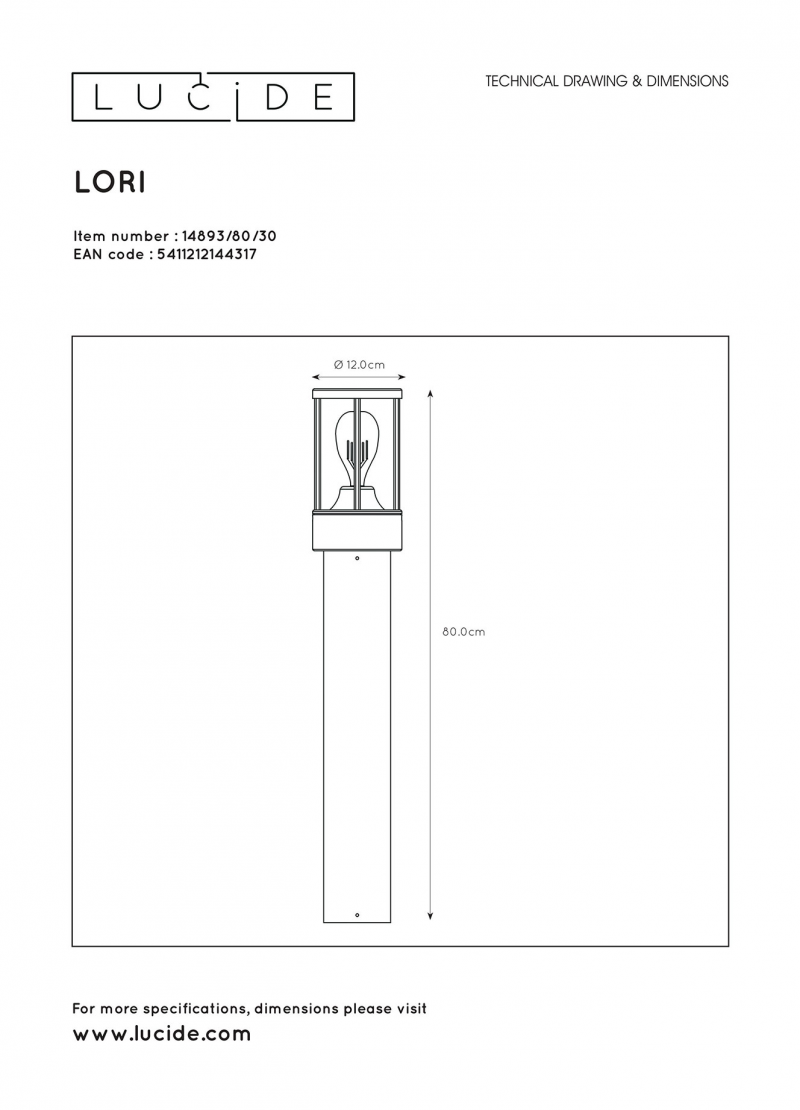 Lucide 14893/80/30 LORI stojacie vonkajšie svietidlo so senzorom