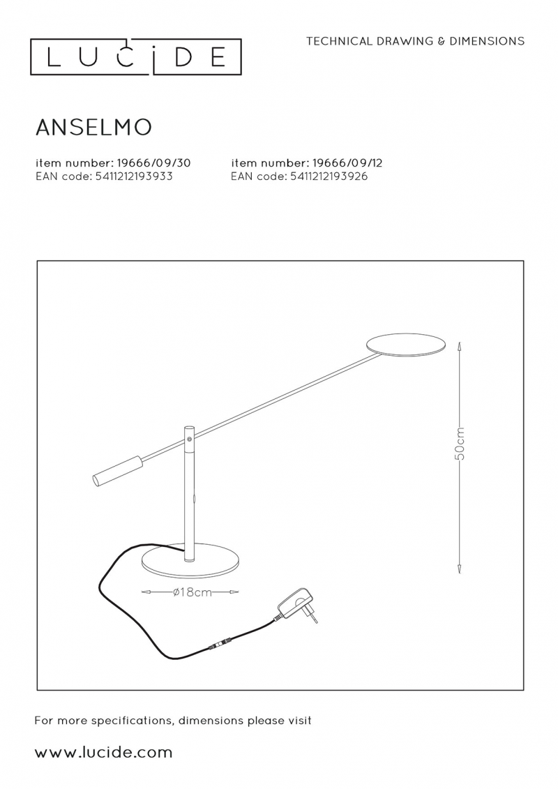 Lucide 19666/09/12 ANSELMO stolová lampa