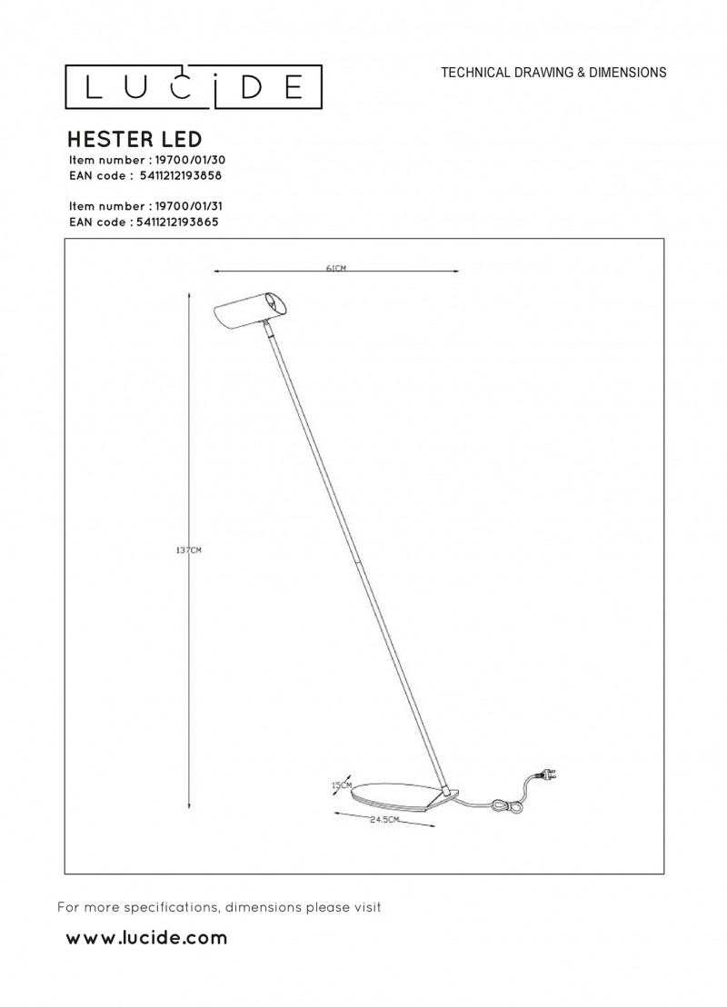 Lucide 19700/01/30 HESTER stojacia lampa
