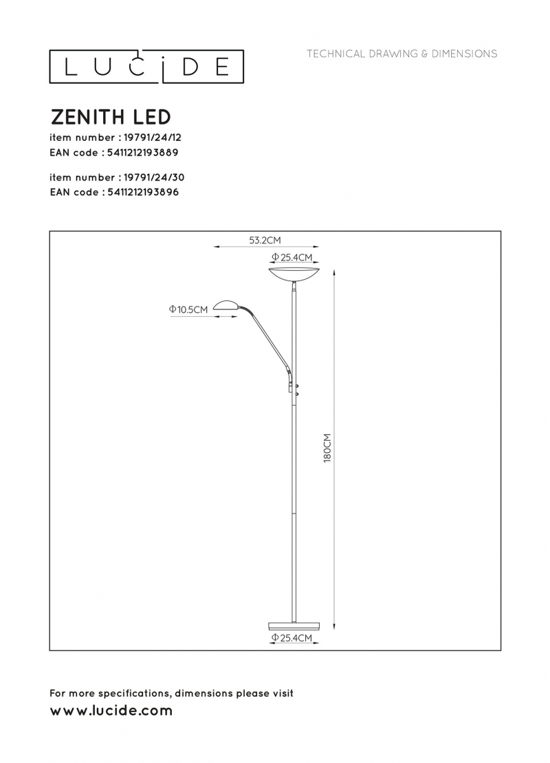 Lucide 19791/24/30 ZENITH stojacia lampa