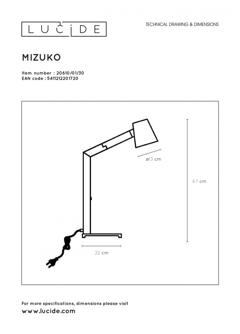 Lucide 20610/01/30 MIZUKO stolová lampa