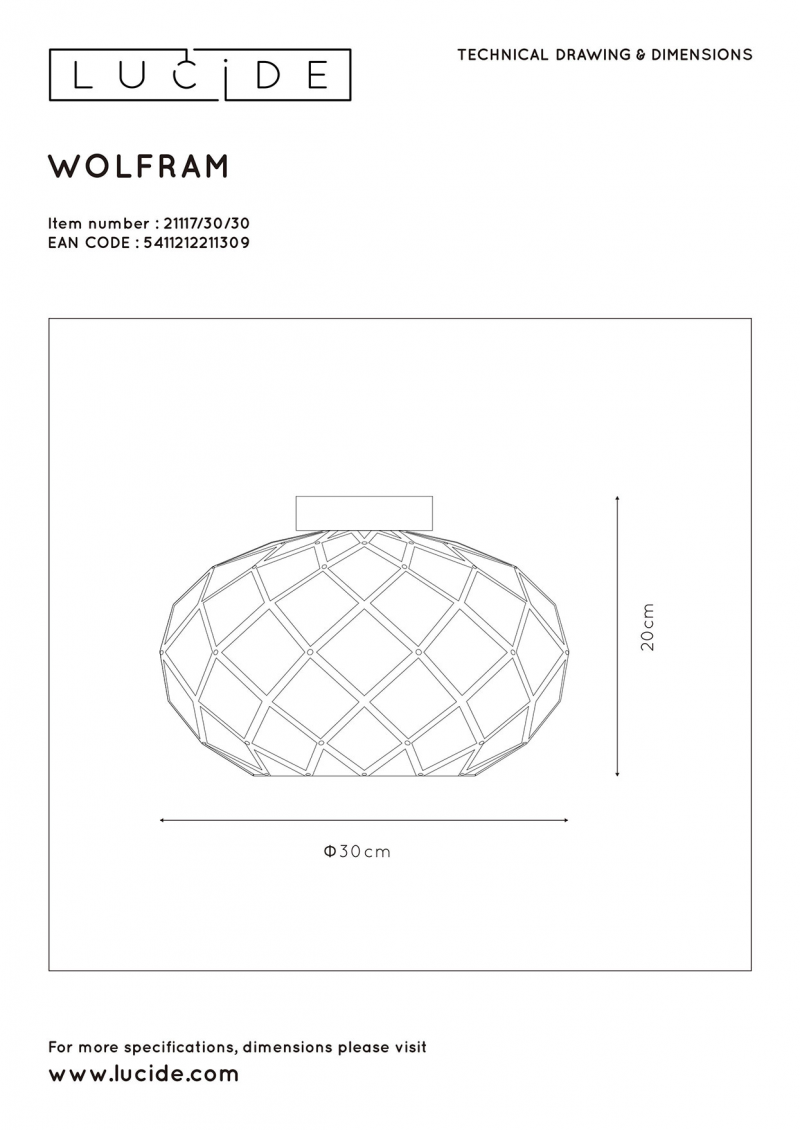 Lucide 21117/30/30 WOLFRAM stropné svietidlo