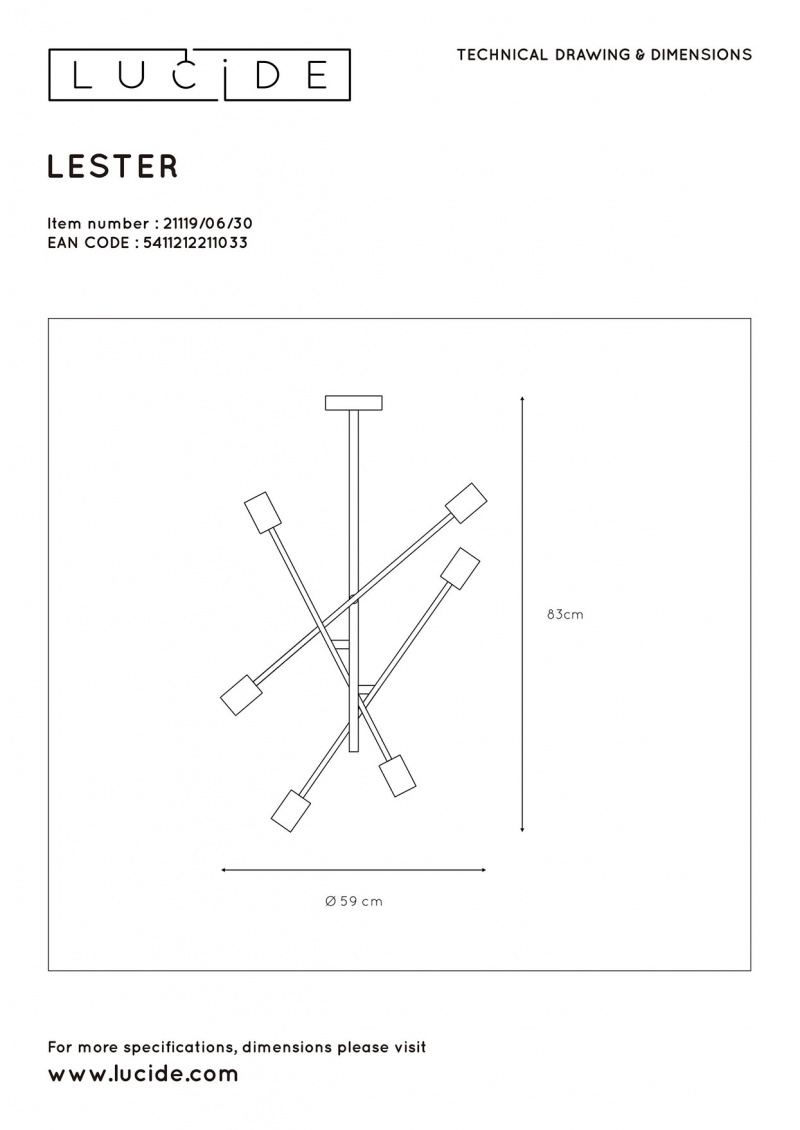 Lucide 21119/06/30 LESTER stropné svietidlo
