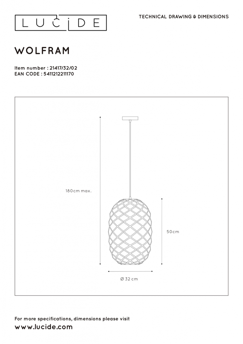 Lucide 21417/32/02 WOLFRAM závesné svietidlo