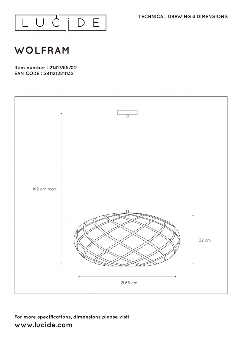 Lucide 21417/65/02 WOLFRAM závesné svietidlo