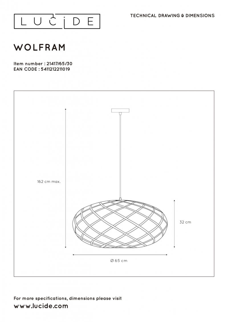 Lucide 21417/65/30 WOLFRAM závesné svietidlo