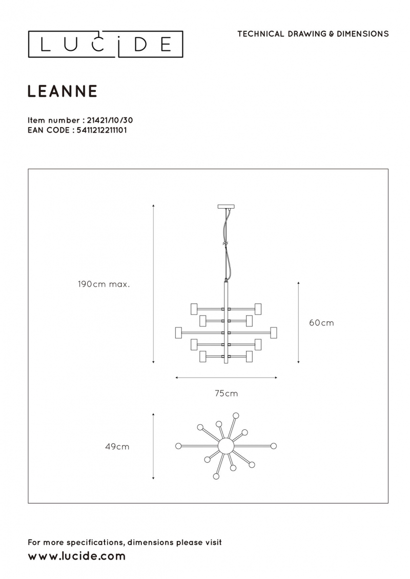 Lucide 21421/10/30 LEANNE závesné svietidlo