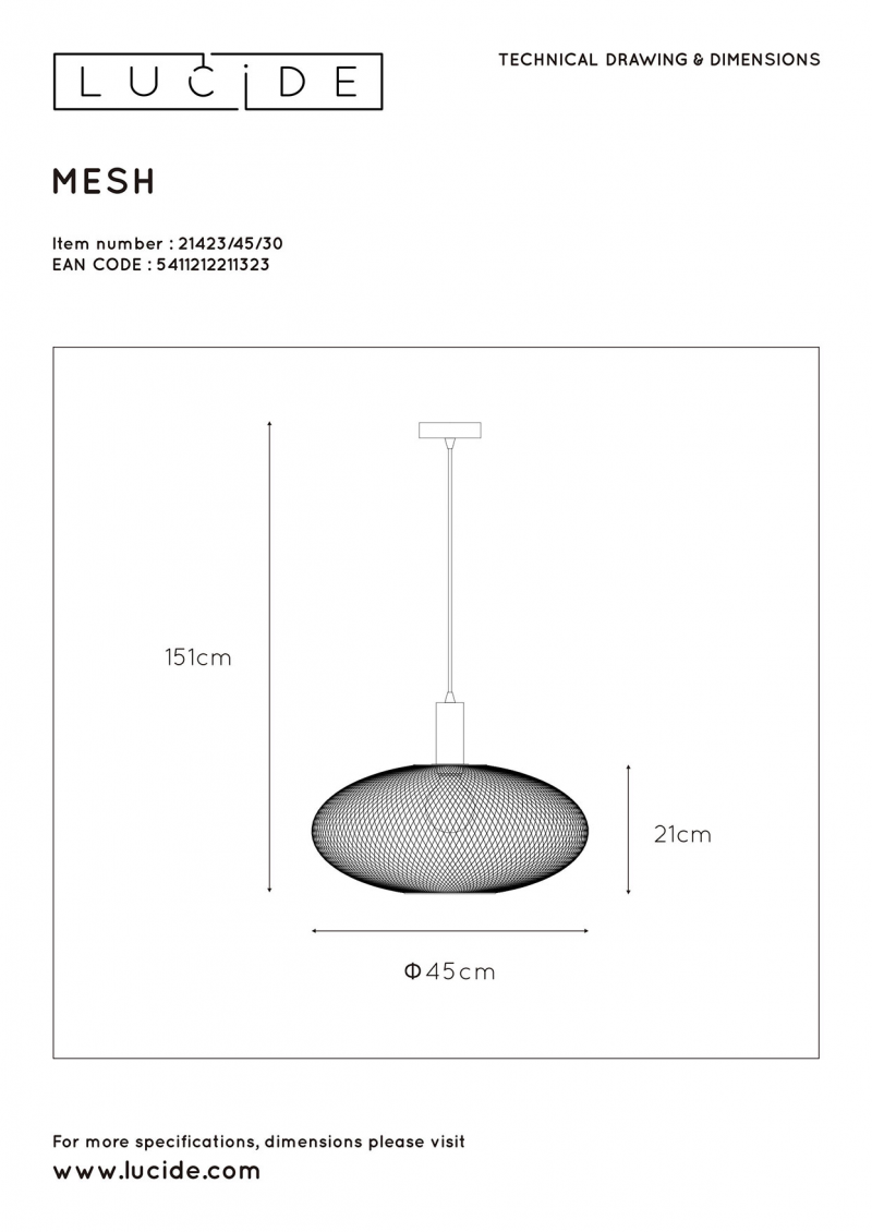 Lucide 21423/45/30 MESH závesné svietidlo