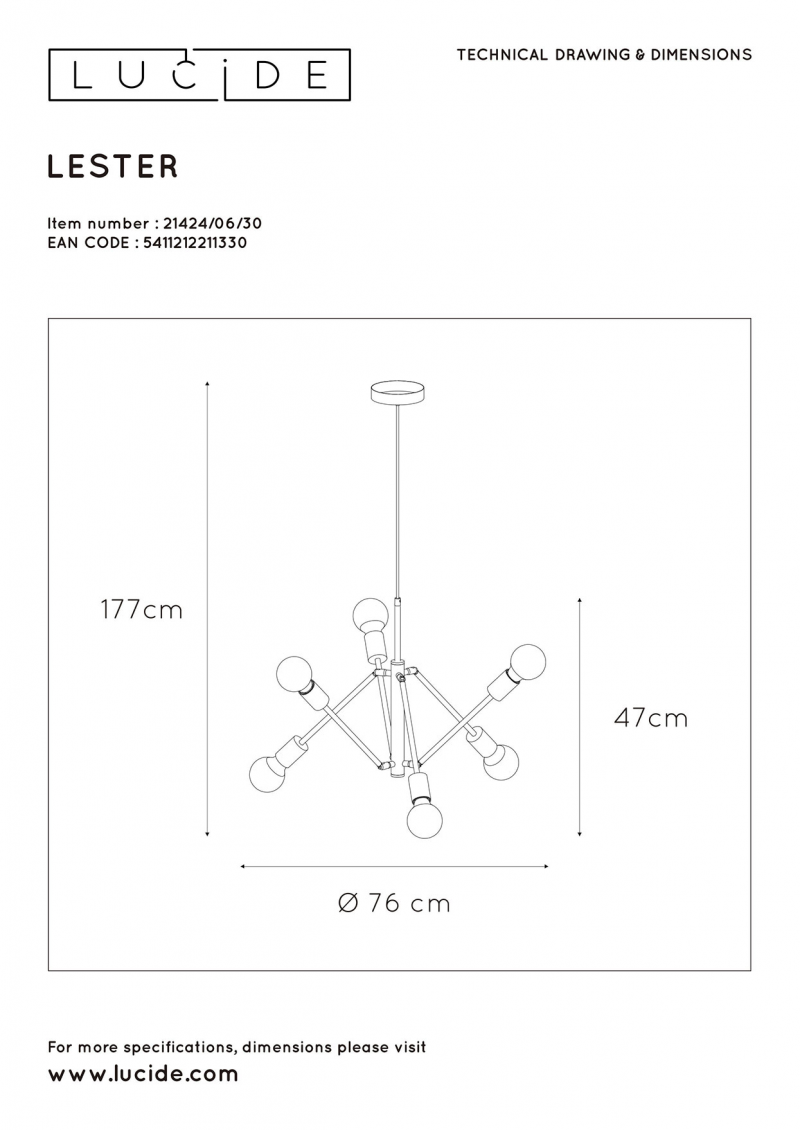 Lucide 21424/06/30 LESTER závesné svietidlo