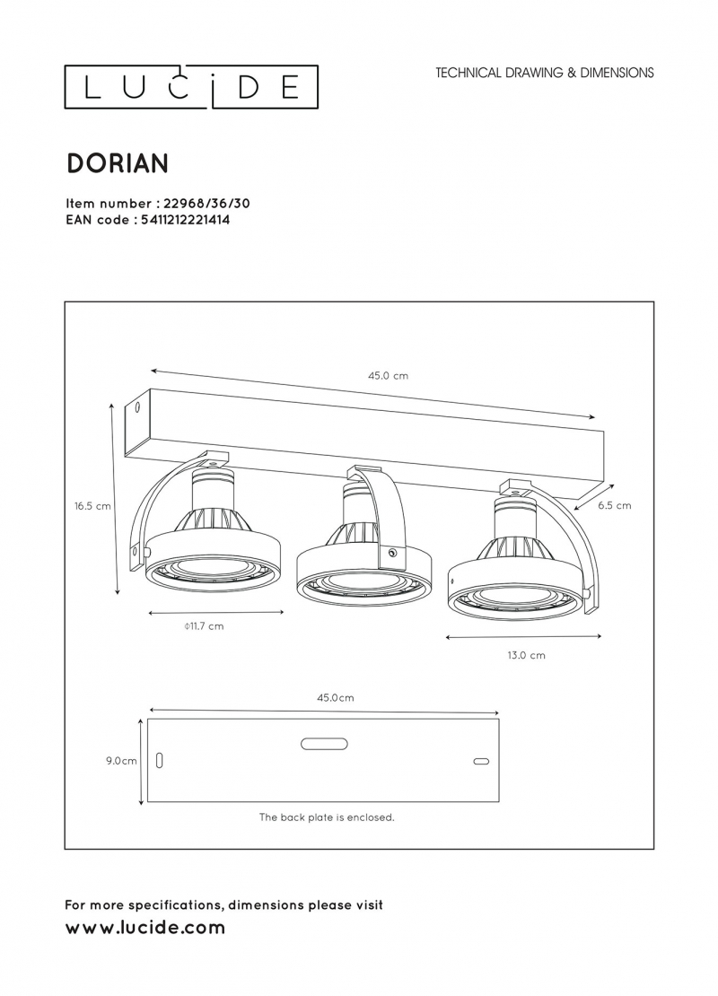 Lucide 22968/36/30 DORIAN bodové svietidlo