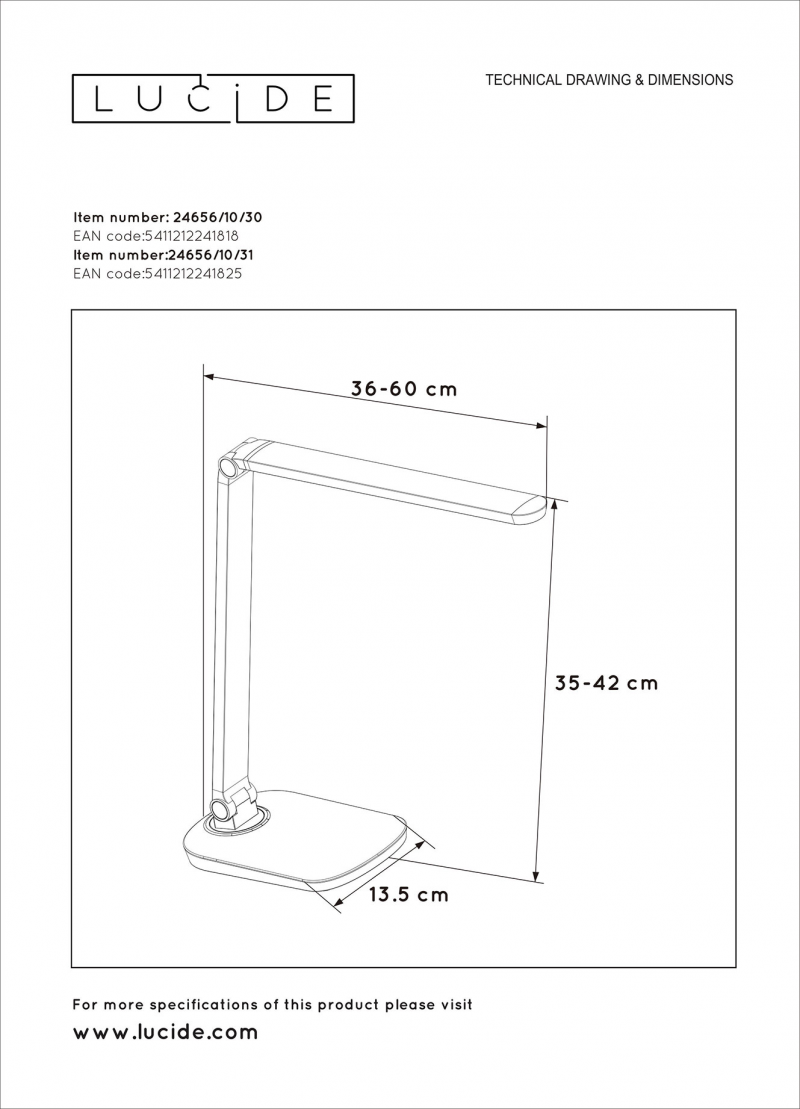 Lucide 24656/10/31 VARIO stolová dotyková lampa