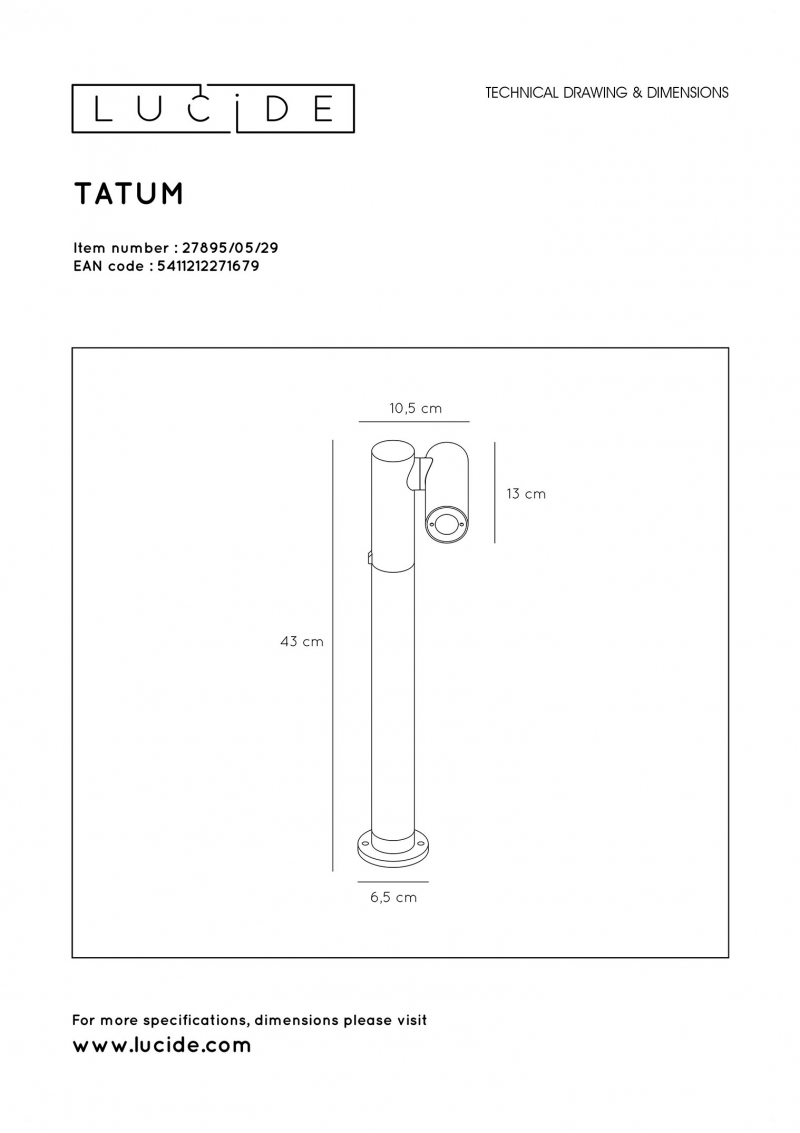 Lucide 27895/05/29 TATUM stojacie vonkajšie svietidlo