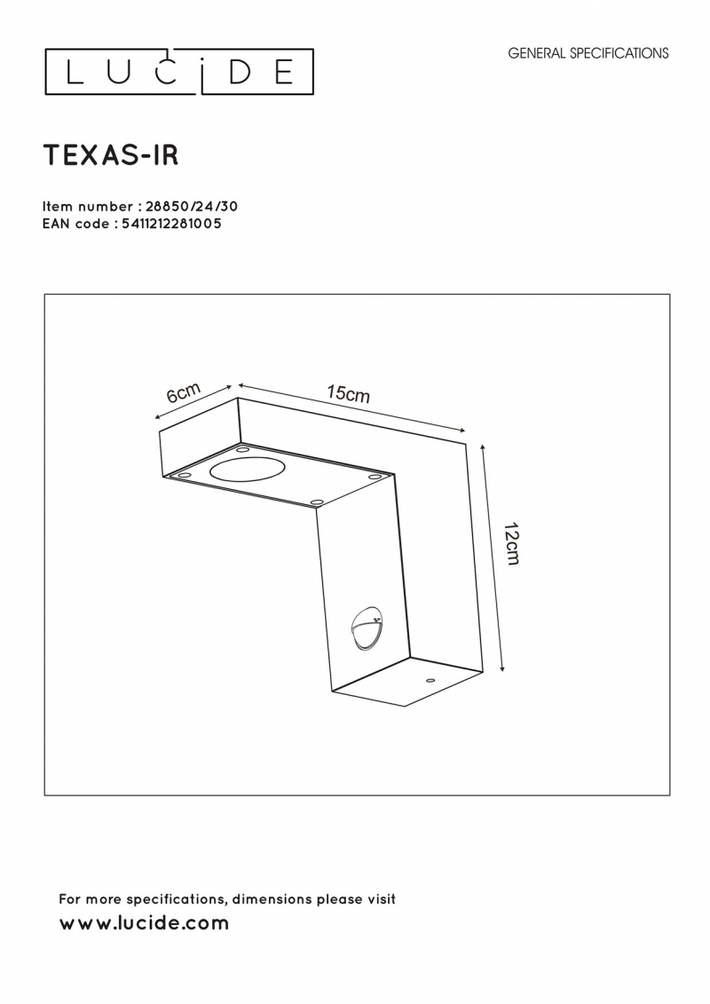 Lucide 28850/24/30 TEXAS-IR nástenné vonkajšie svietidlo so senzorom