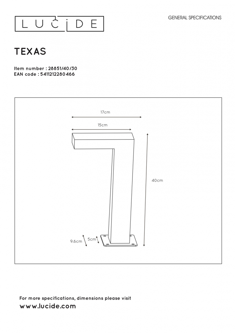 Lucide 28851/40/30 TEXAS stojacie vonkajšie svietidlo