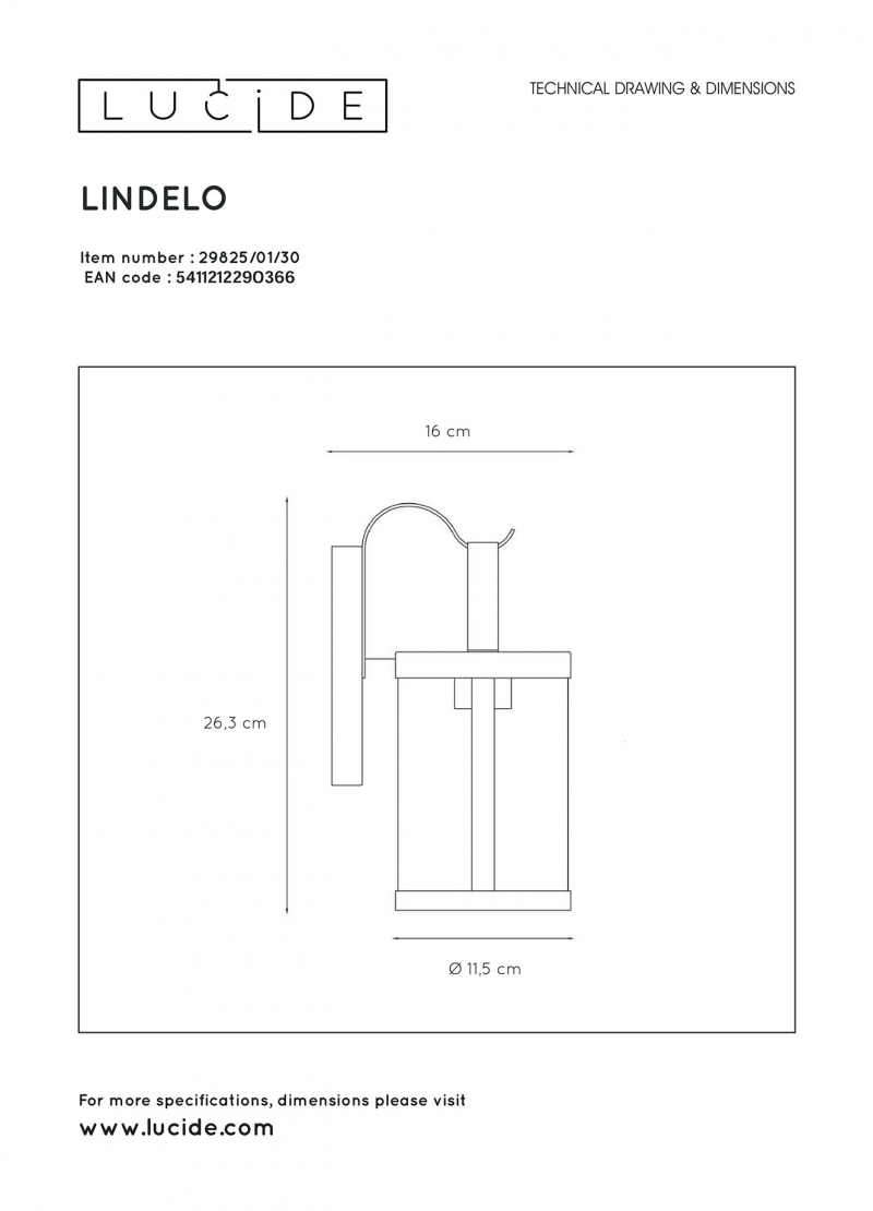 Lucide 29825/01/30 LINDELO nástenné vonkajšie svietidlo