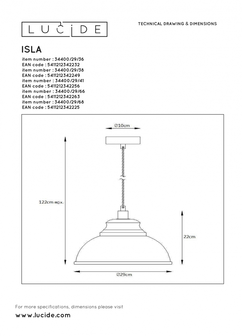 Lucide 34400/29/36 ISLA závesné svietidlo