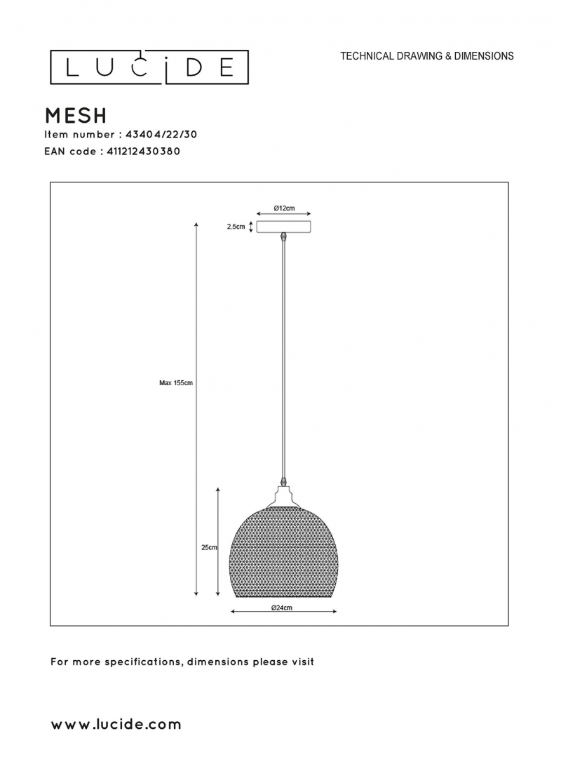 Lucide 43404/22/30 MESH závesné svietidlo