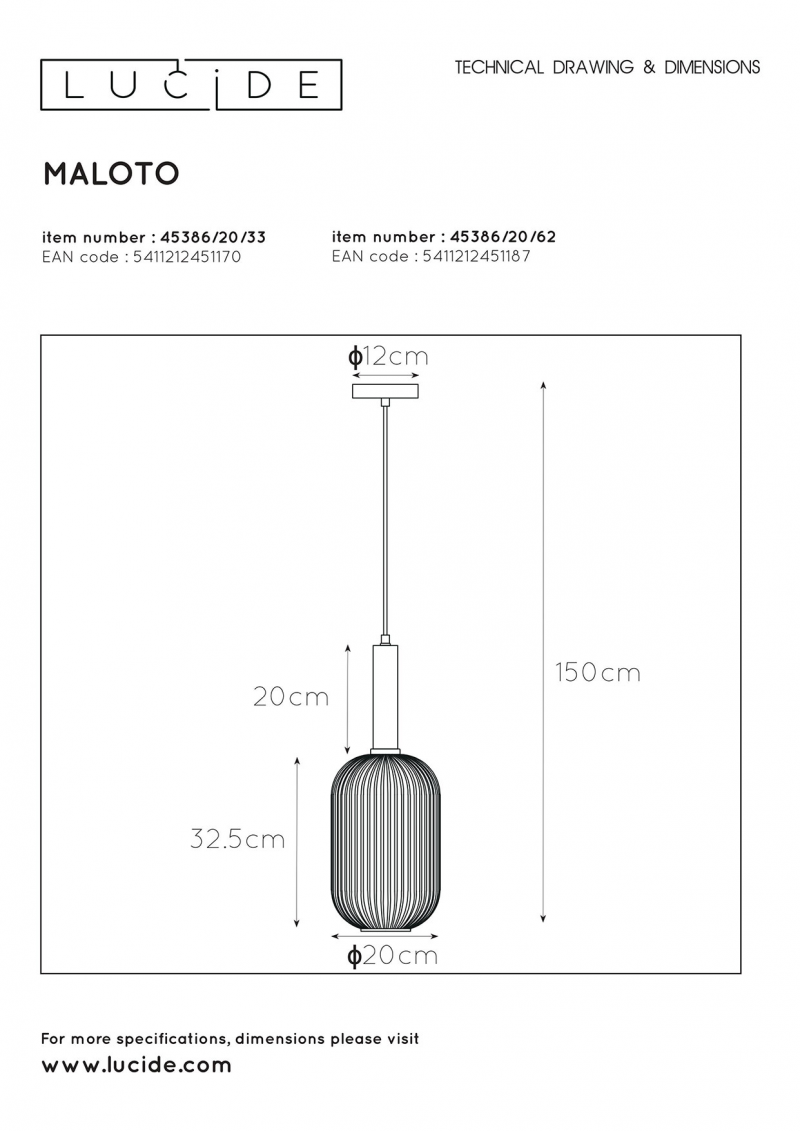 Lucide 45386/20/33 MALOTO závesné svietidlo