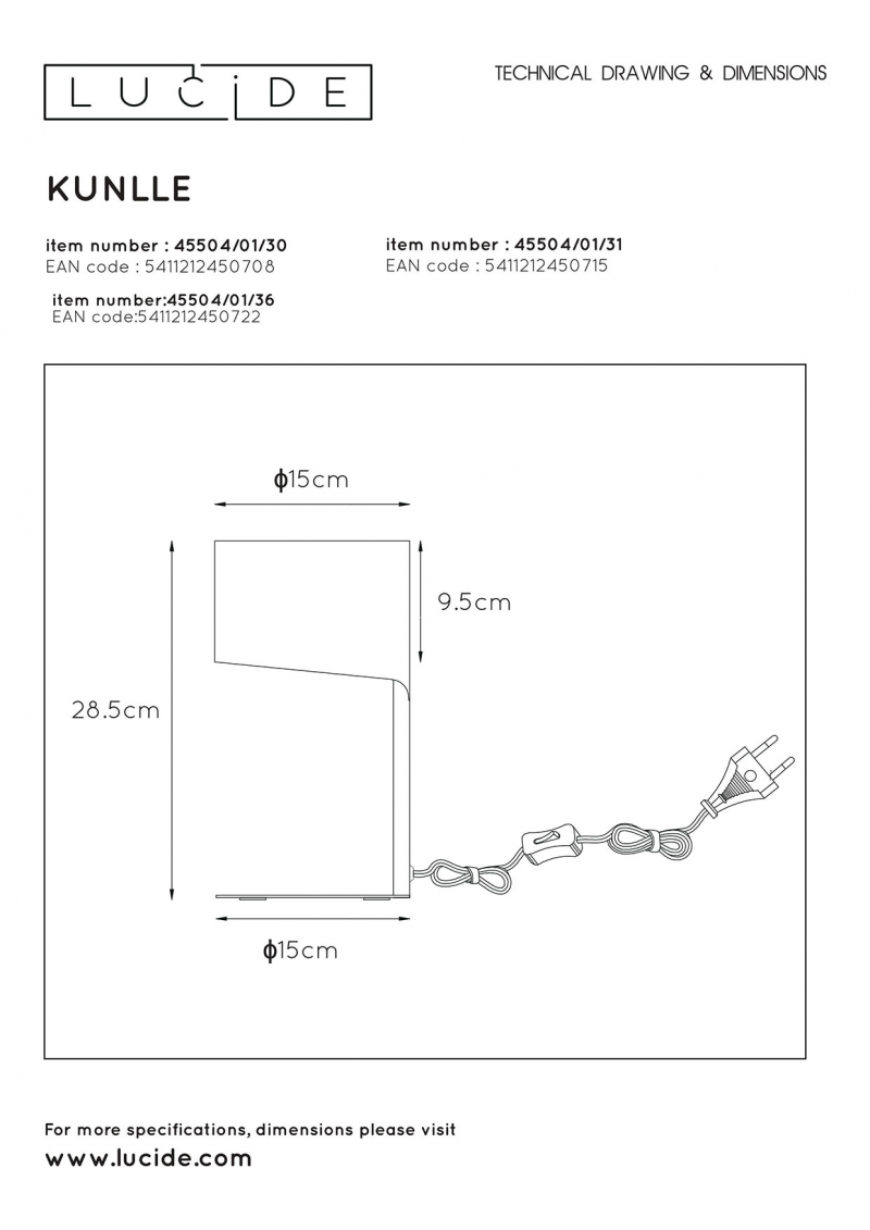 Lucide 45504/01/36 KNULLE stolová lampa
