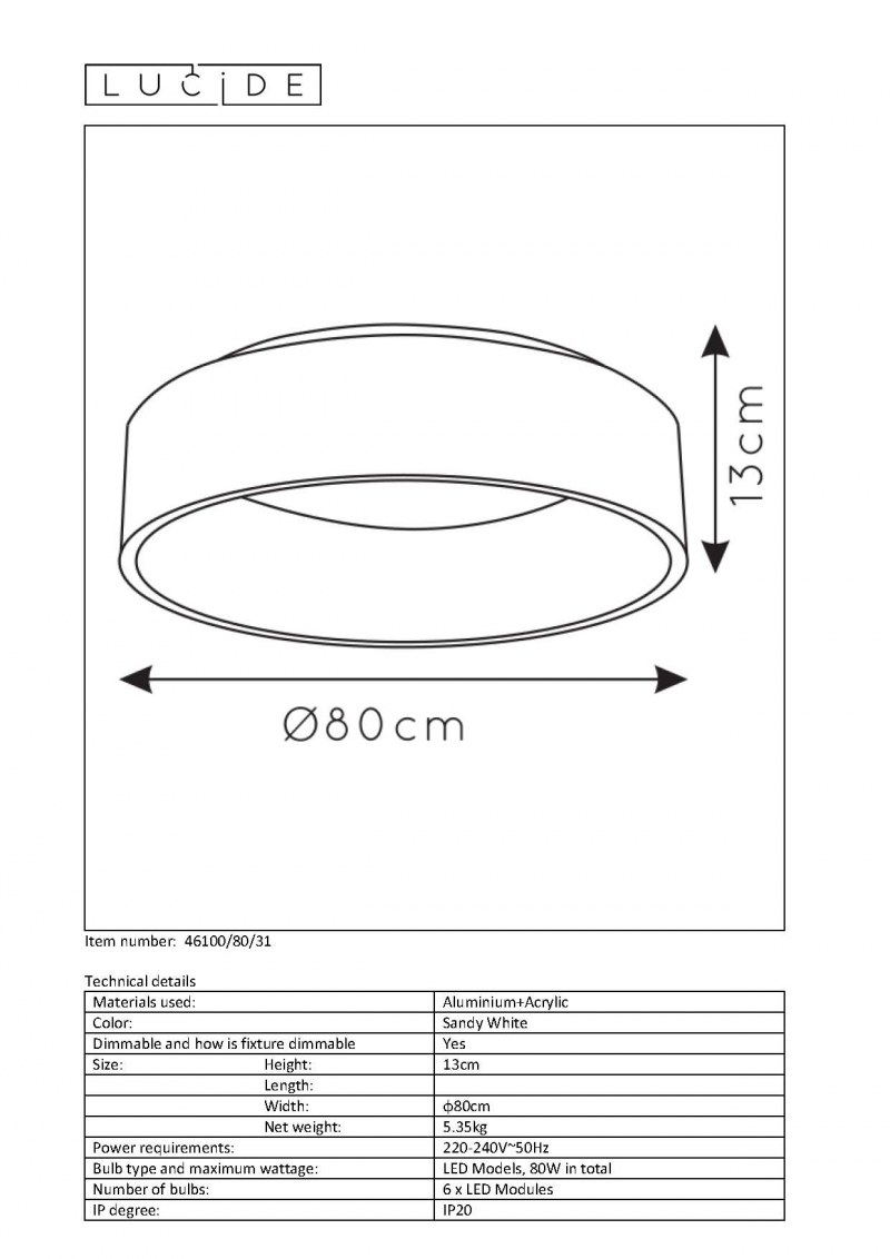 Lucide 46100/80/31 TALOWE stropné svietidlo