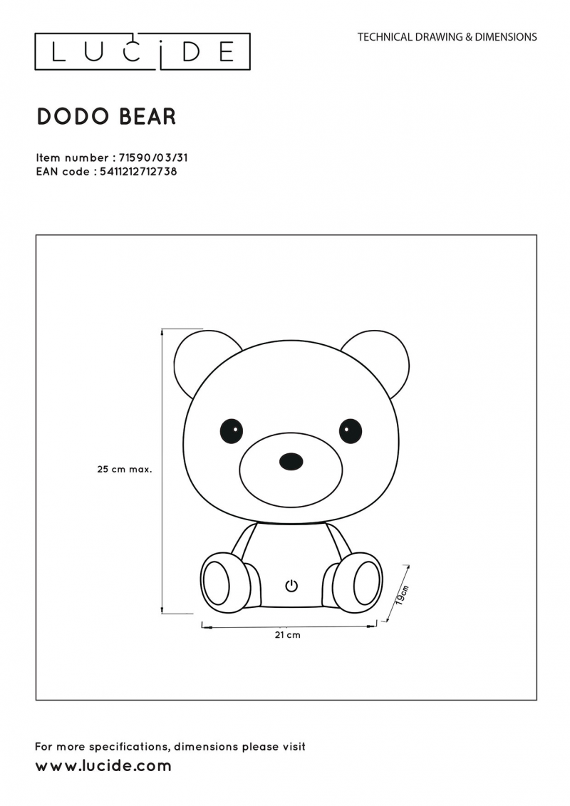 Lucide 71590/03/31 DODO detská stolová dotyková lampa