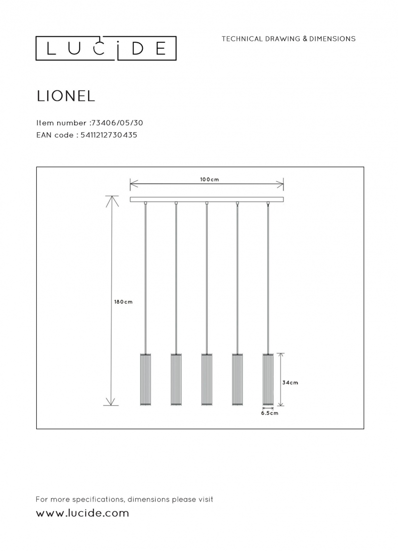 Lucide 73406/05/30 LIONEL závesné svietidlo