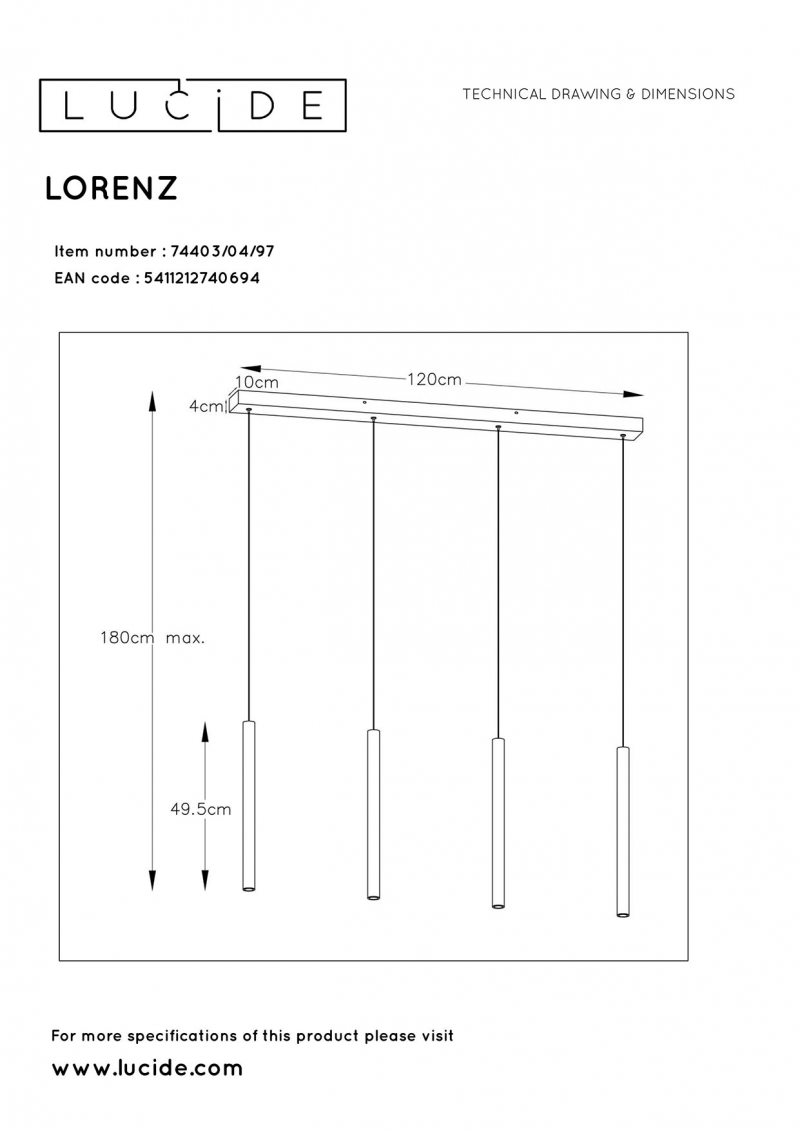 Lucide 74403/04/97 LORENZ závesné svietidlo
